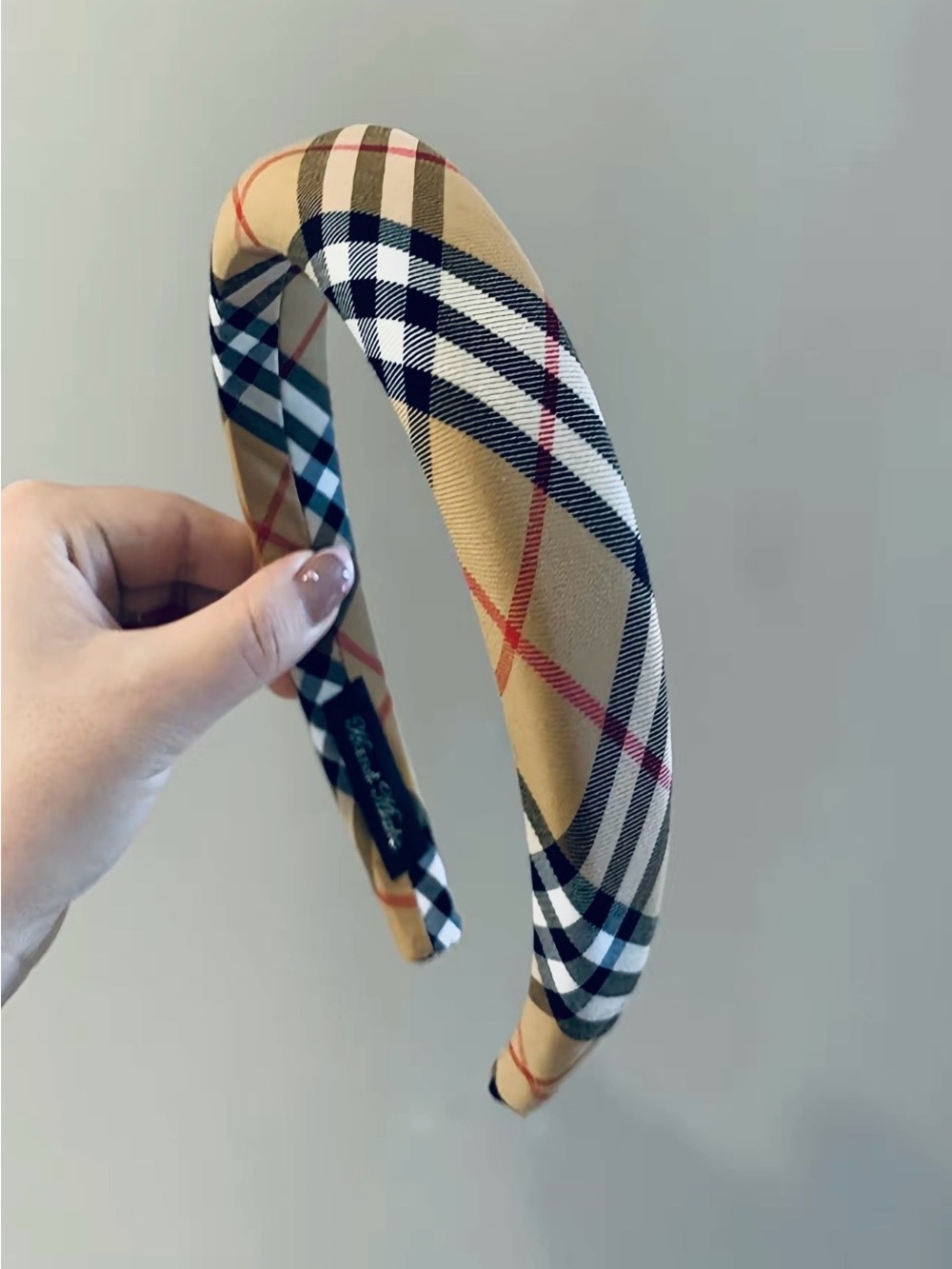 Plaid Padded Headband in Camel Tartan